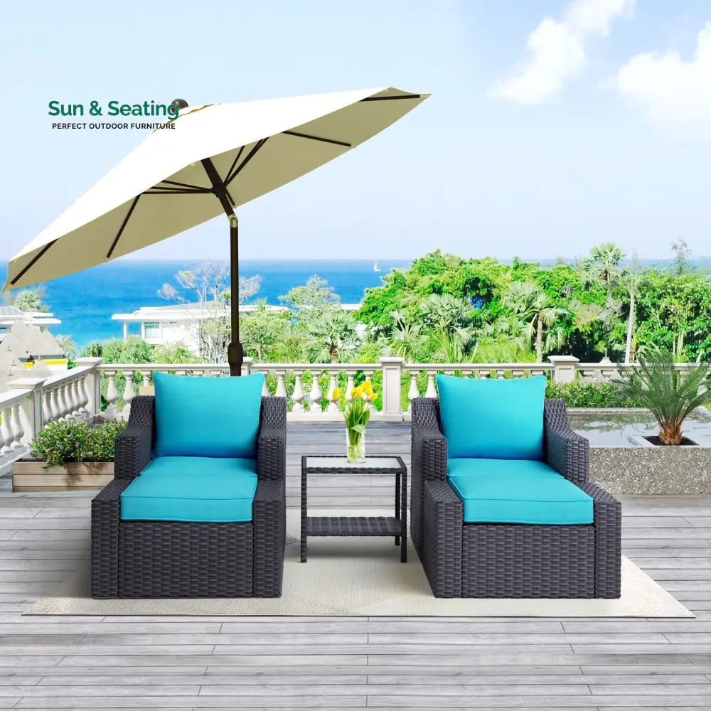 Alfonso Outdoor Patio Sofa Set 2 Single Seater 2 ottoman and 1 Center Table Set (Black + Blue) Sofa Sets