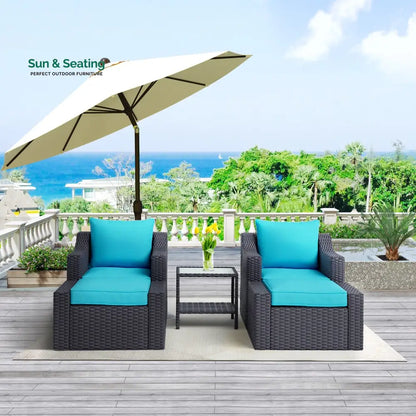 Alfonso Outdoor Patio Sofa Set 2 Single Seater 2 ottoman and 1 Center Table Set (Black + Blue) Sofa Sets