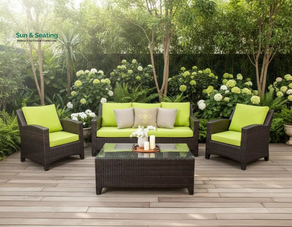 Alfonsoo Outdoor Patio Sofa Set 5 Seater and 1 Center Table (Dark brown) Sofa Sets