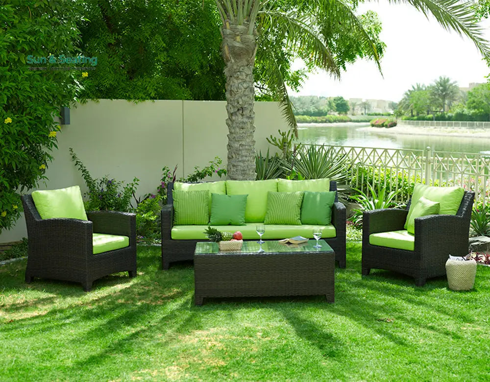 Alfonsoo Outdoor Patio Sofa Set 5 Seater and 1 Center Table (Dark brown) Sofa Sets