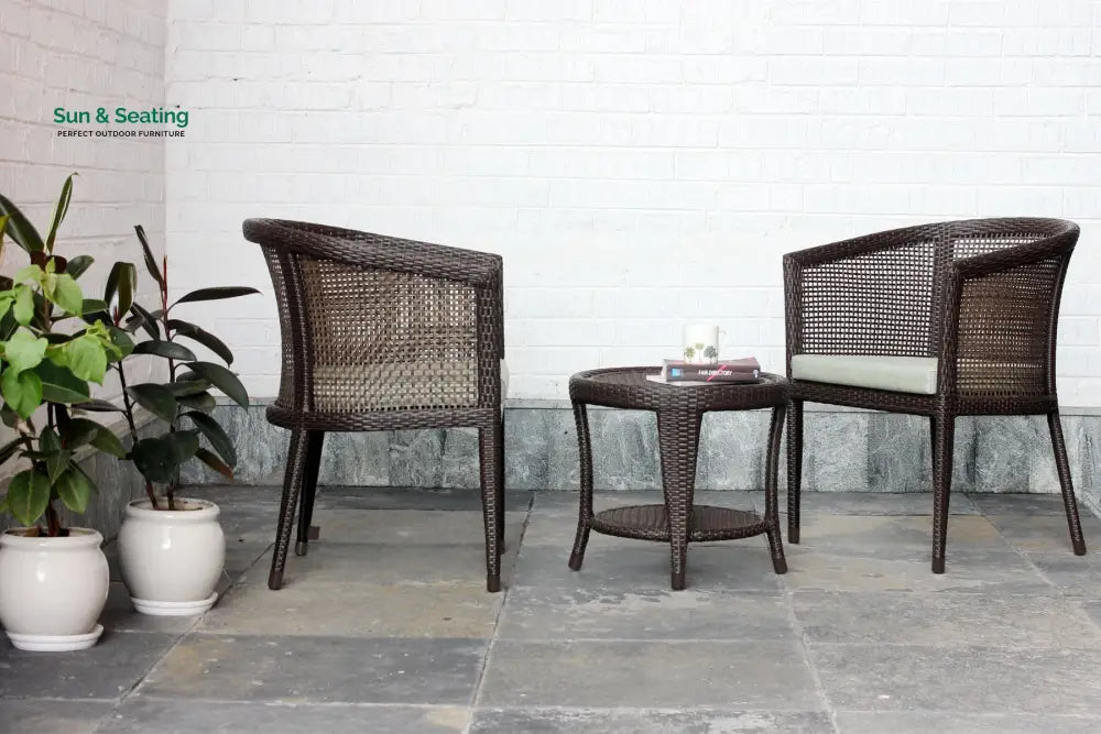 Alhad Outdoor Patio Seating Set 2 Chairs and 1 Table Set (Brown) Coffee Table Sets
