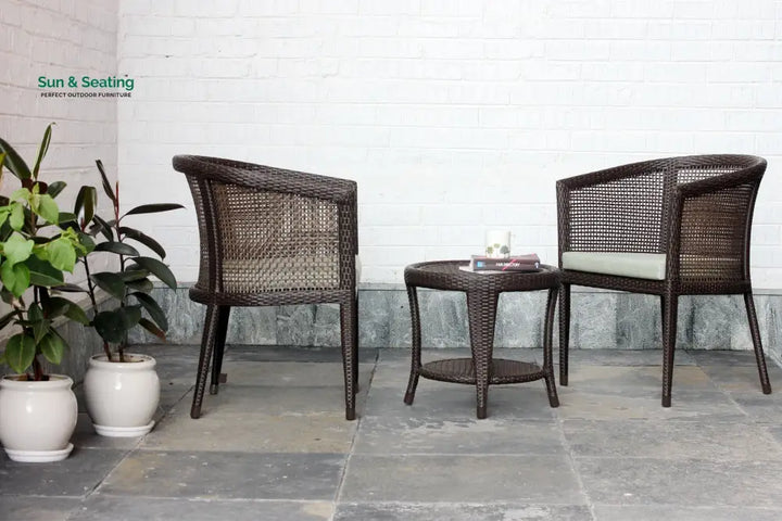 Alhad Outdoor Patio Seating Set 2 Chairs and 1 Table Set (Brown) Coffee Table Sets