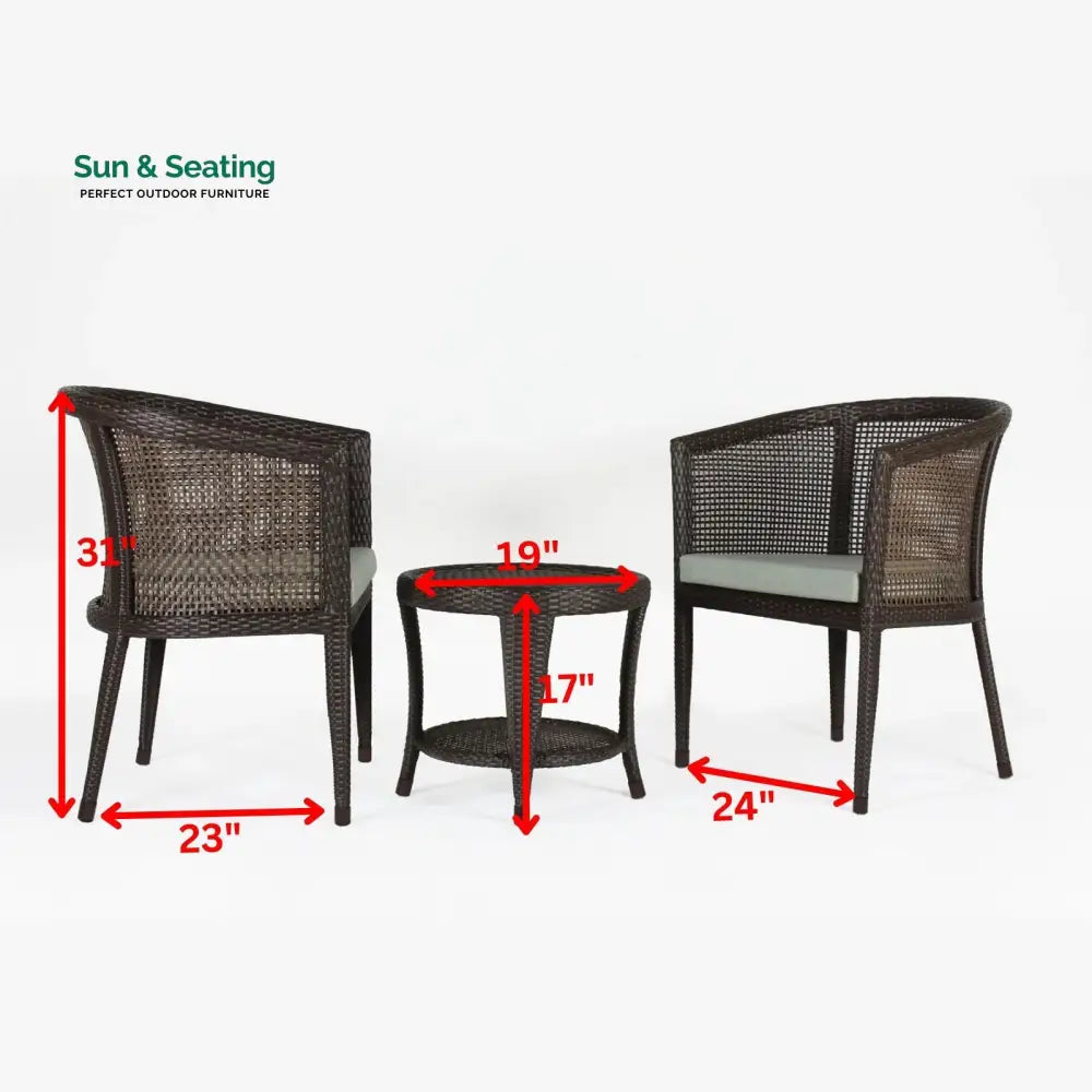 Alhad Outdoor Patio Seating Set 2 Chairs and 1 Table Set (Brown) Coffee Table Sets