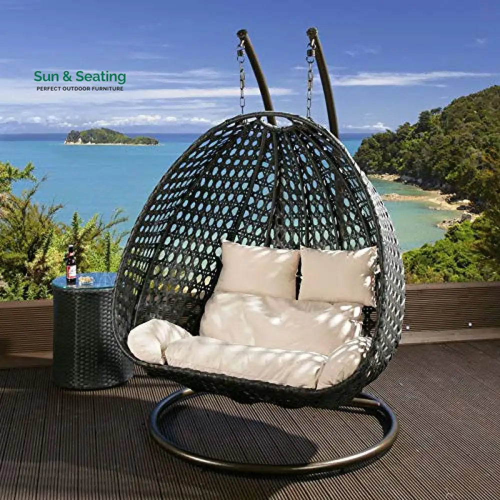 Allesi double Seater Hanging Swing With Stand For Balcony Garden Swing (Black) Swings