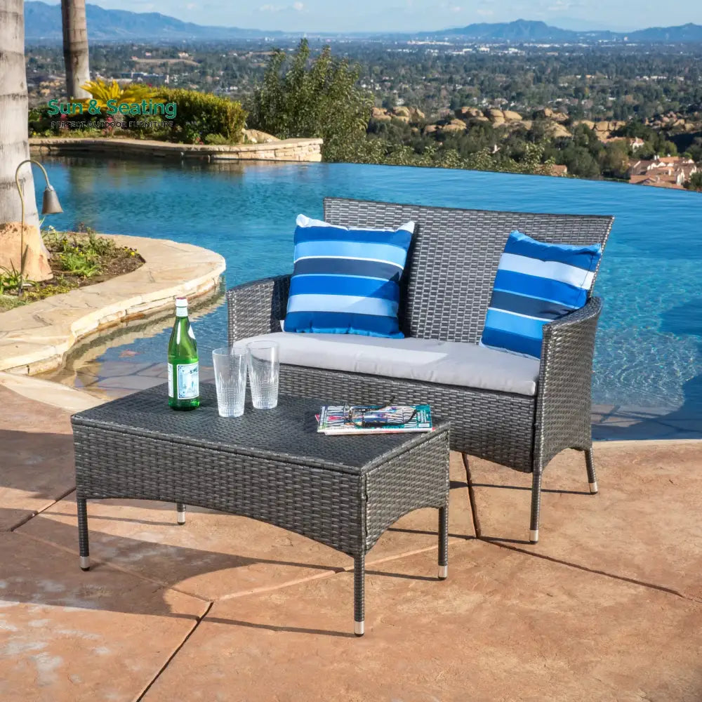 Allesi Outdoor 2 seater Sofa and 1 Center Table (Dark Grey + White) Sofa Sets
