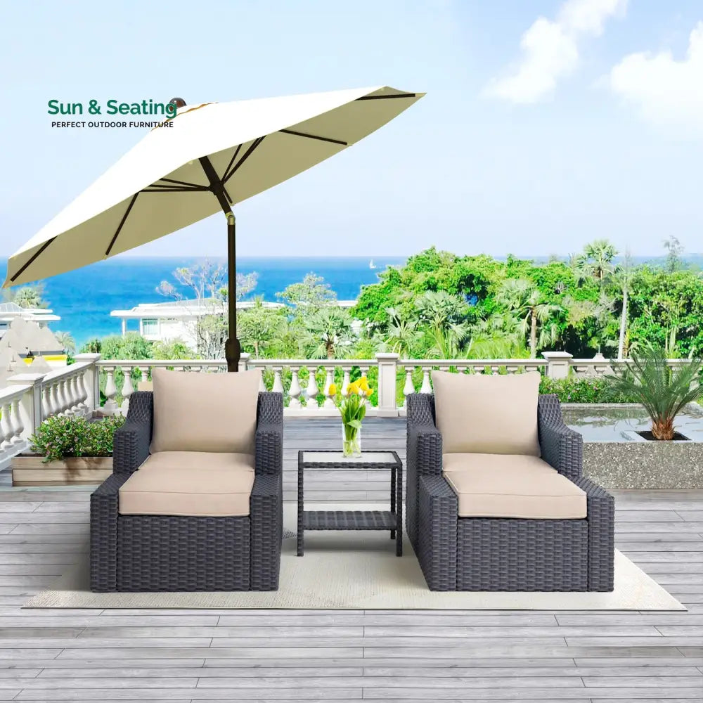 Allesi Outdoor Patio Sofa Set 2 Single Seater 2 ottoman and 1 Center Table Set (KHAKHI) Sofa Sets