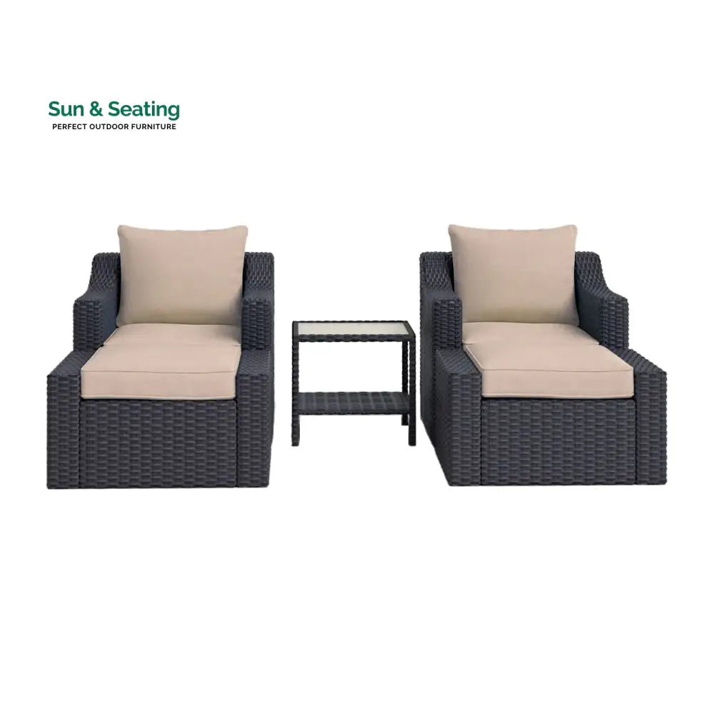 Allesi Outdoor Patio Sofa Set 2 Single Seater 2 ottoman and 1 Center Table Set (KHAKHI) Sofa Sets