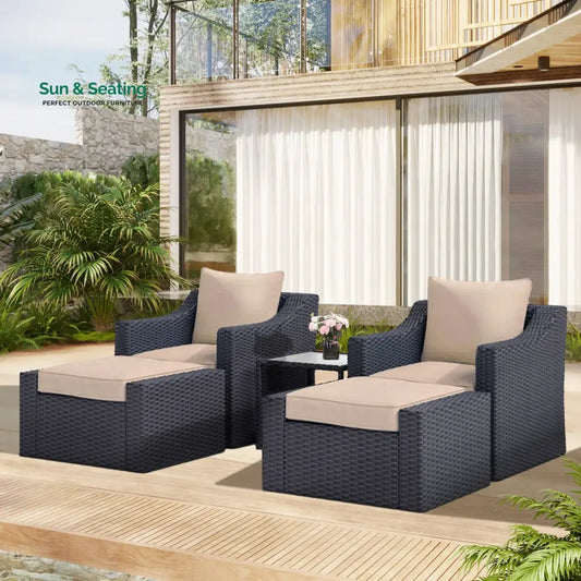 Allesi Outdoor Patio Sofa Set 2 Single Seater 2 ottoman and 1 Center Table Set (KHAKHI) Sofa Sets