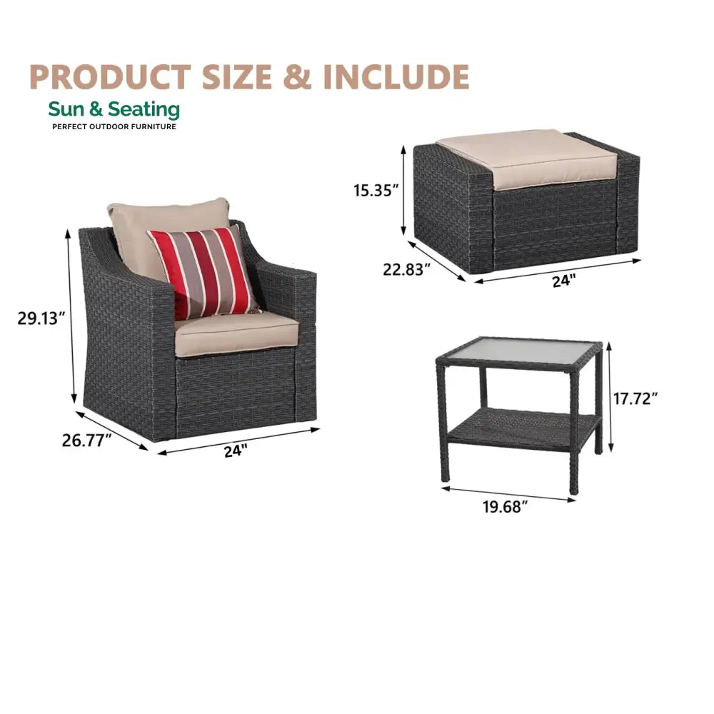 Allesi Outdoor Patio Sofa Set 2 Single Seater 2 ottoman and 1 Center Table Set (KHAKHI) Sofa Sets