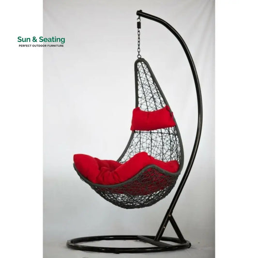 Allesi Single Seater Hanging Swing With Stand For Balcony Garden Swing (Dark Brown) Red Swings