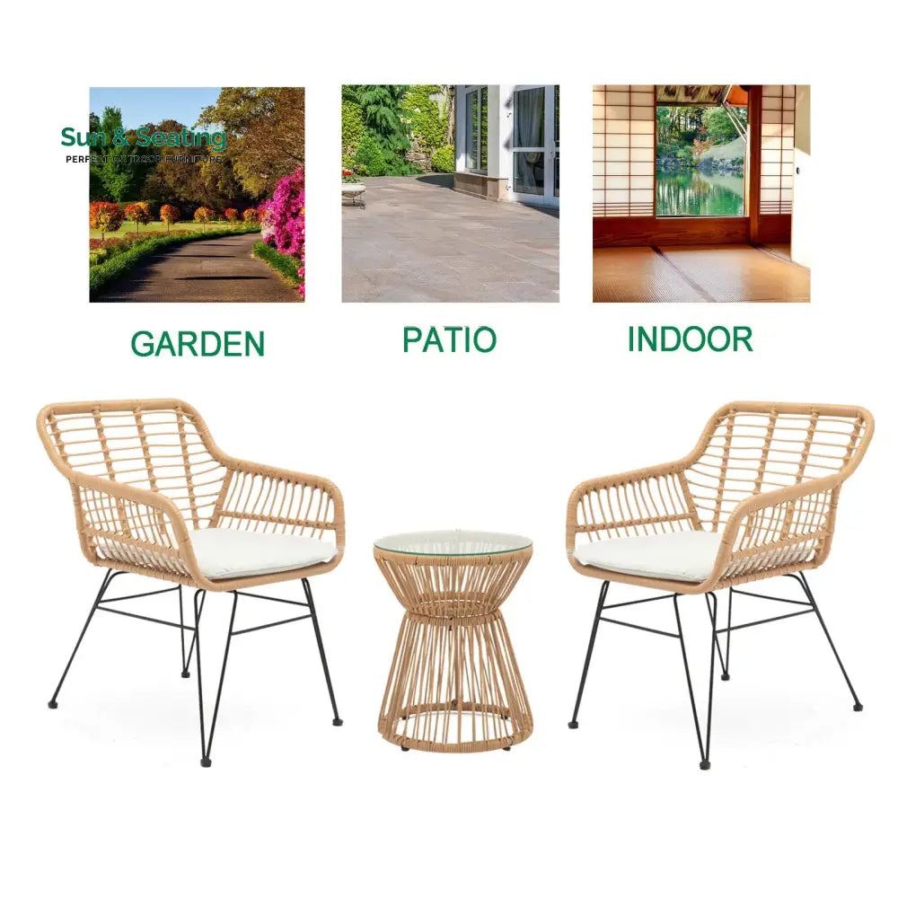 Allure Outdoor Patio Seating Set 2 Chairs and 1 Table Set (Honey) Coffee Table Sets