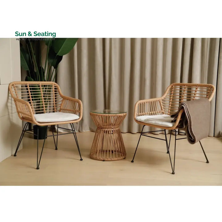 Allure Outdoor Patio Seating Set 2 Chairs and 1 Table Set (Honey) Coffee Table Sets