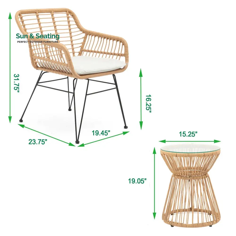 Allure Outdoor Patio Seating Set 2 Chairs and 1 Table Set (Honey) Coffee Table Sets