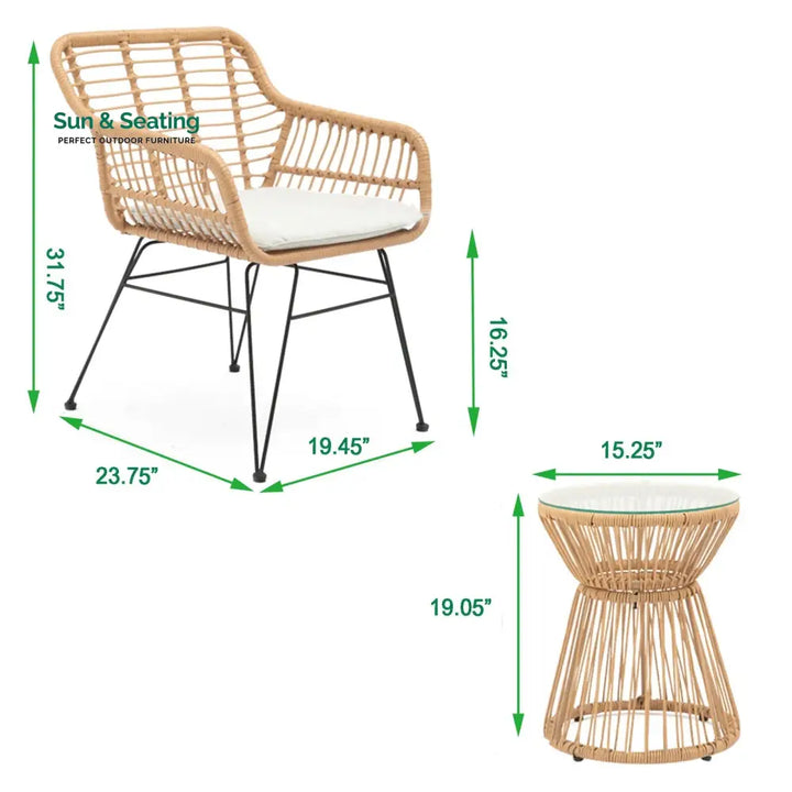 Allure Outdoor Patio Seating Set 2 Chairs and 1 Table Set (Honey) Coffee Table Sets