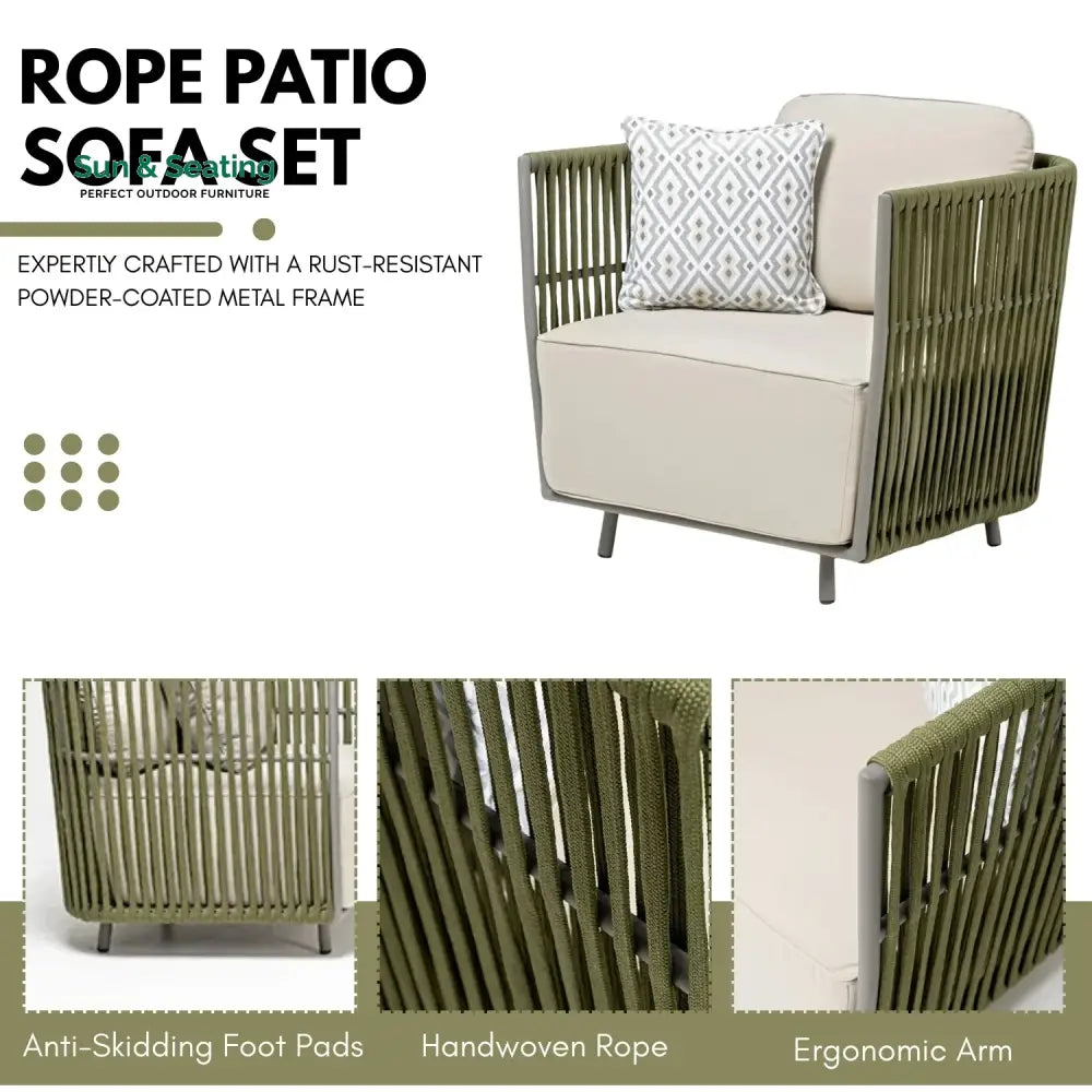 Alma All-Weather Rope 5 Seater Sofa Set With Glass Top Table Sofa Set
