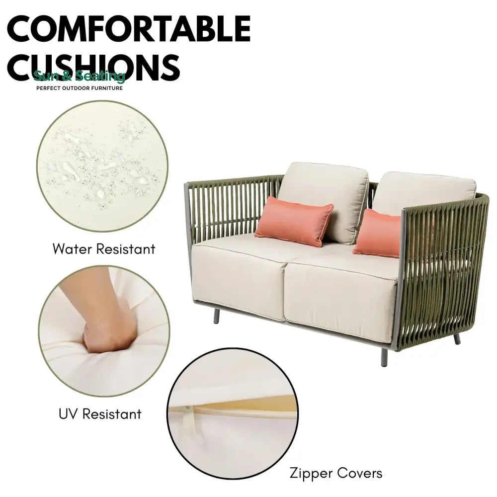 Alma All-Weather Rope 5 Seater Sofa Set With Glass Top Table Sofa Set
