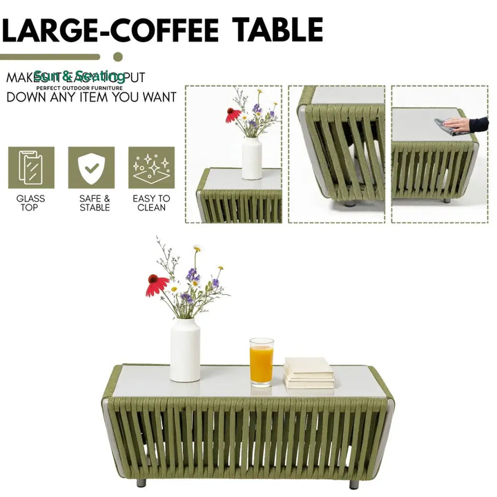 Alma All-Weather Rope 5 Seater Sofa Set With Glass Top Table Sofa Set