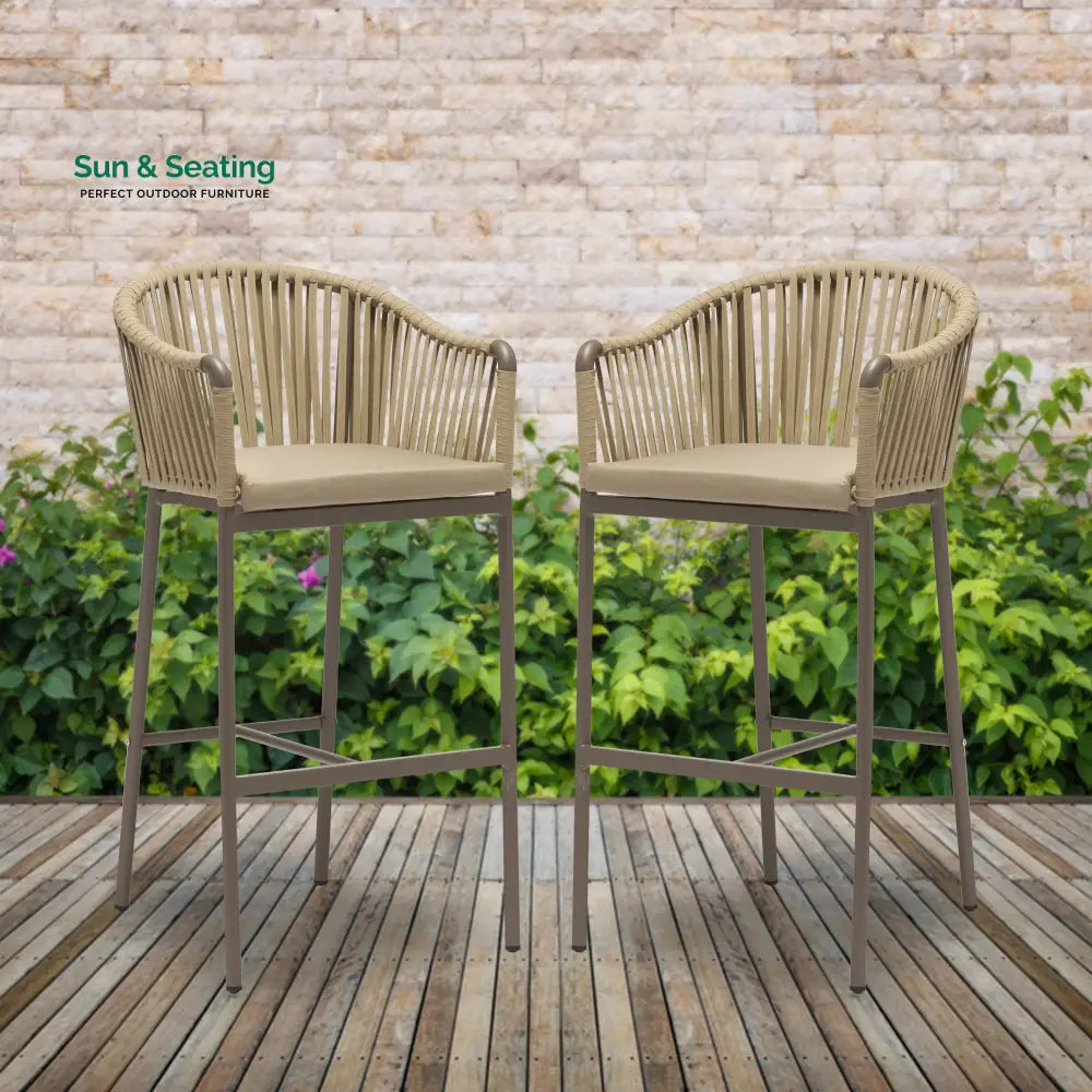 Alp Outdoor Patio Bar Chair 2 Chair For Balcony Braided &amp; Rope Light Brown Bar Sets