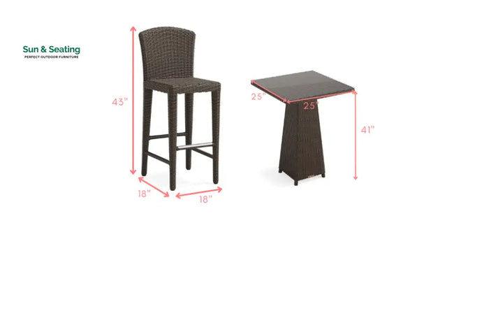 Alphonse Outdoor Patio Bar Set 2 Chairs and 1 Table Set Bar Sets
