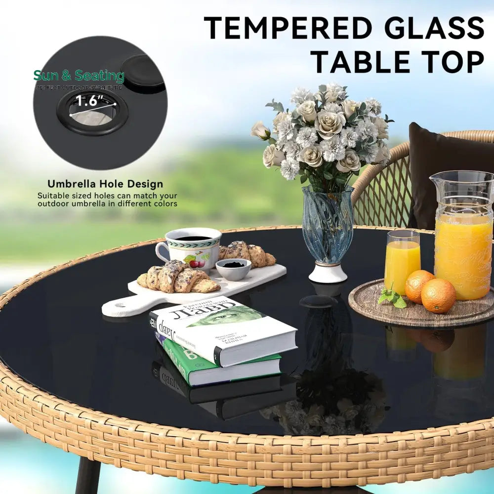 Alux Outdoor Patio Seating Set 4 Chairs and 1 Table Set (Tan + Black) Coffee Table Sets