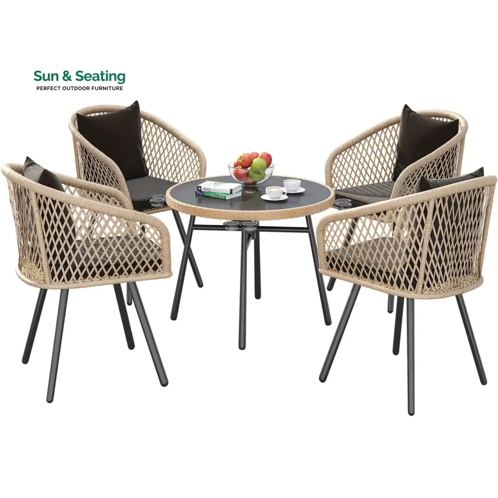 Alux Outdoor Patio Seating Set 4 Chairs and 1 Table Set (Tan + Black) Coffee Table Sets