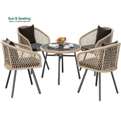 Alux Outdoor Patio Seating Set 4 Chairs and 1 Table Set (Tan + Black) Coffee Table Sets