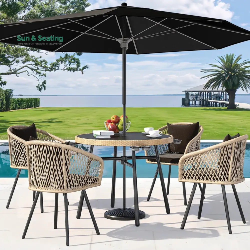 Alux Outdoor Patio Seating Set 4 Chairs and 1 Table Set (Tan + Black) Coffee Table Sets