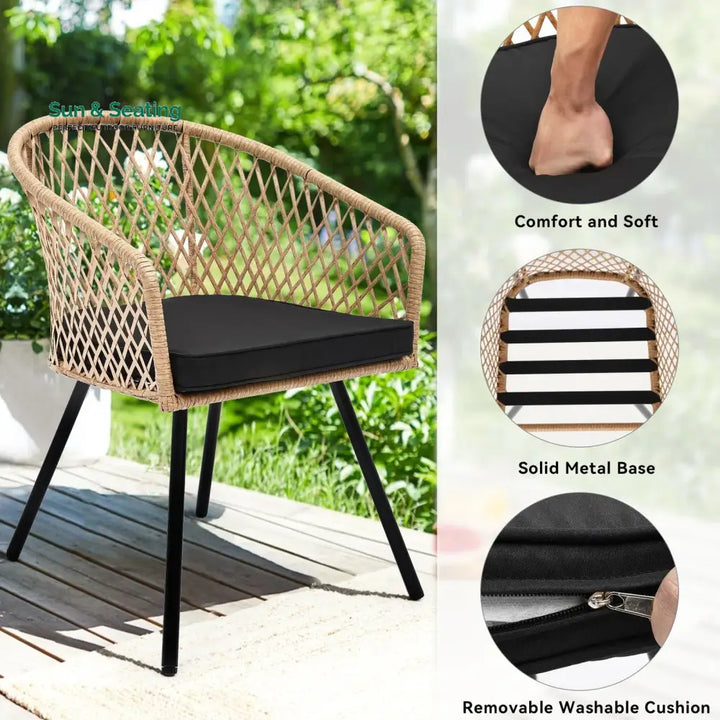 Alux Outdoor Patio Seating Set 4 Chairs and 1 Table Set (Tan + Black) Coffee Table Sets