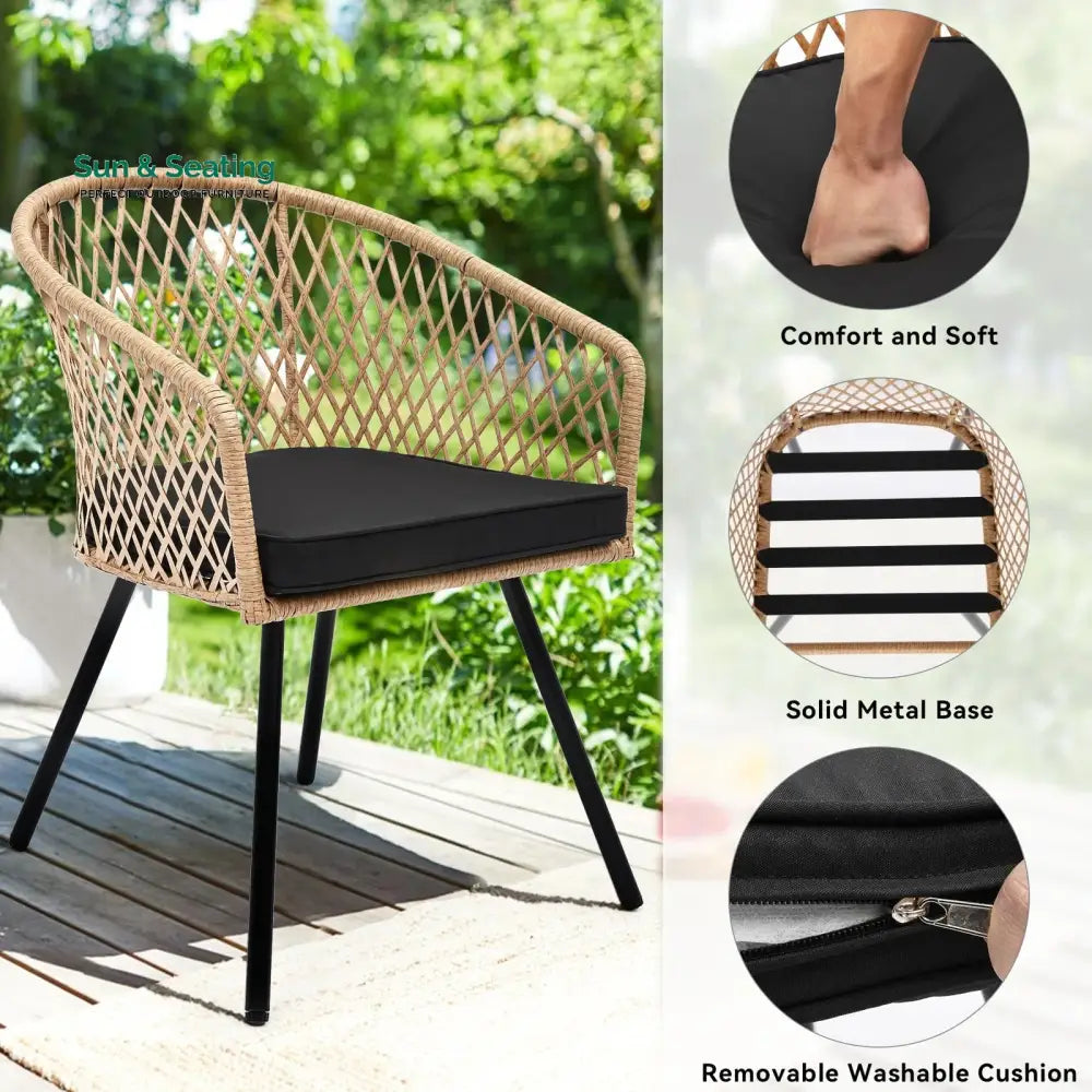 Alux Outdoor Patio Seating Set 4 Chairs and 1 Table Set (Tan + Black) Coffee Table Sets