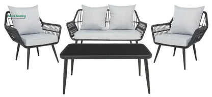 Alveré Outdoor Sofa Set 2 Seater 2 Single seater and 1 Center Table Black Sofa Sets