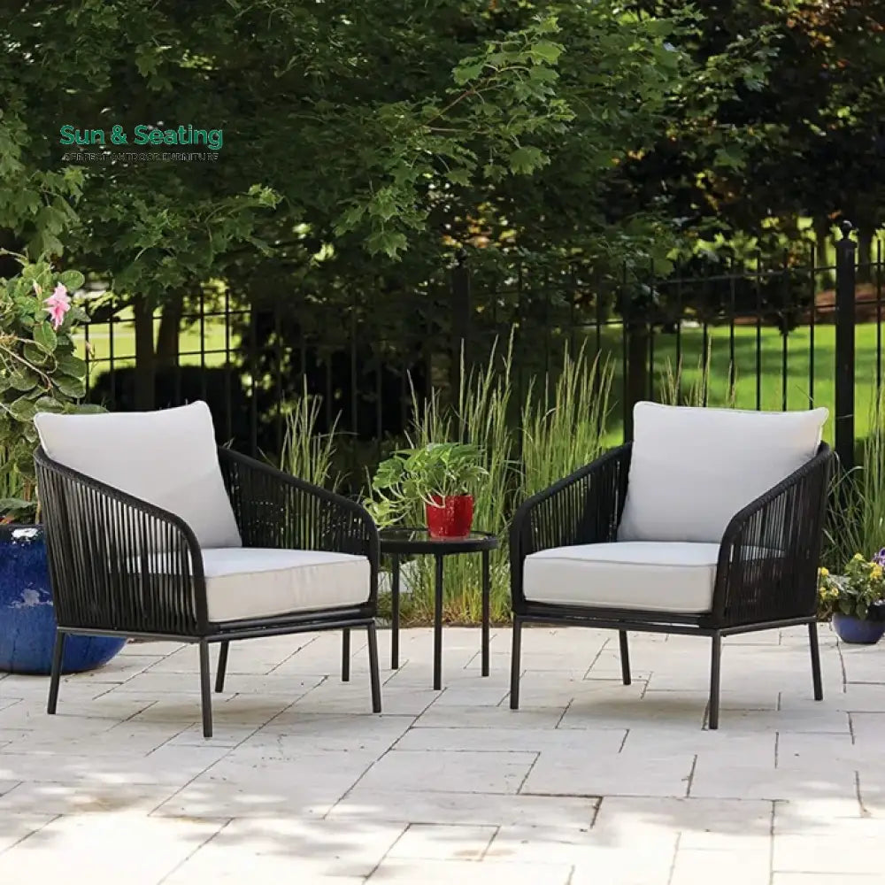 Alwin Outdoor Patio Seating Set 2 Chairs and 1 Table Set (Black) Braided And Rope Coffee Table Sets
