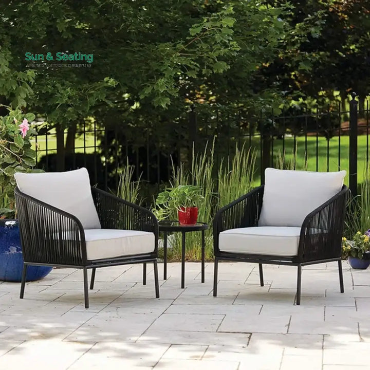 Alwin Outdoor Patio Seating Set 2 Chairs and 1 Table Set (Black) Braided And Rope Coffee Table Sets