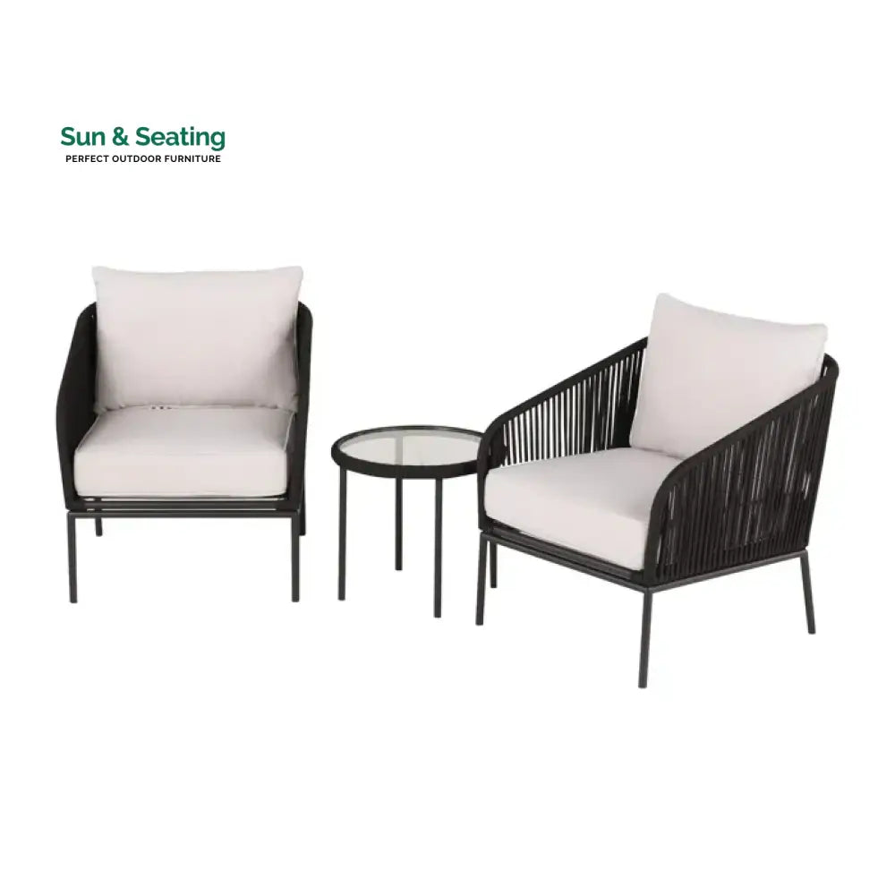 Alwin Outdoor Patio Seating Set 2 Chairs and 1 Table Set (Black) Braided And Rope Coffee Table Sets