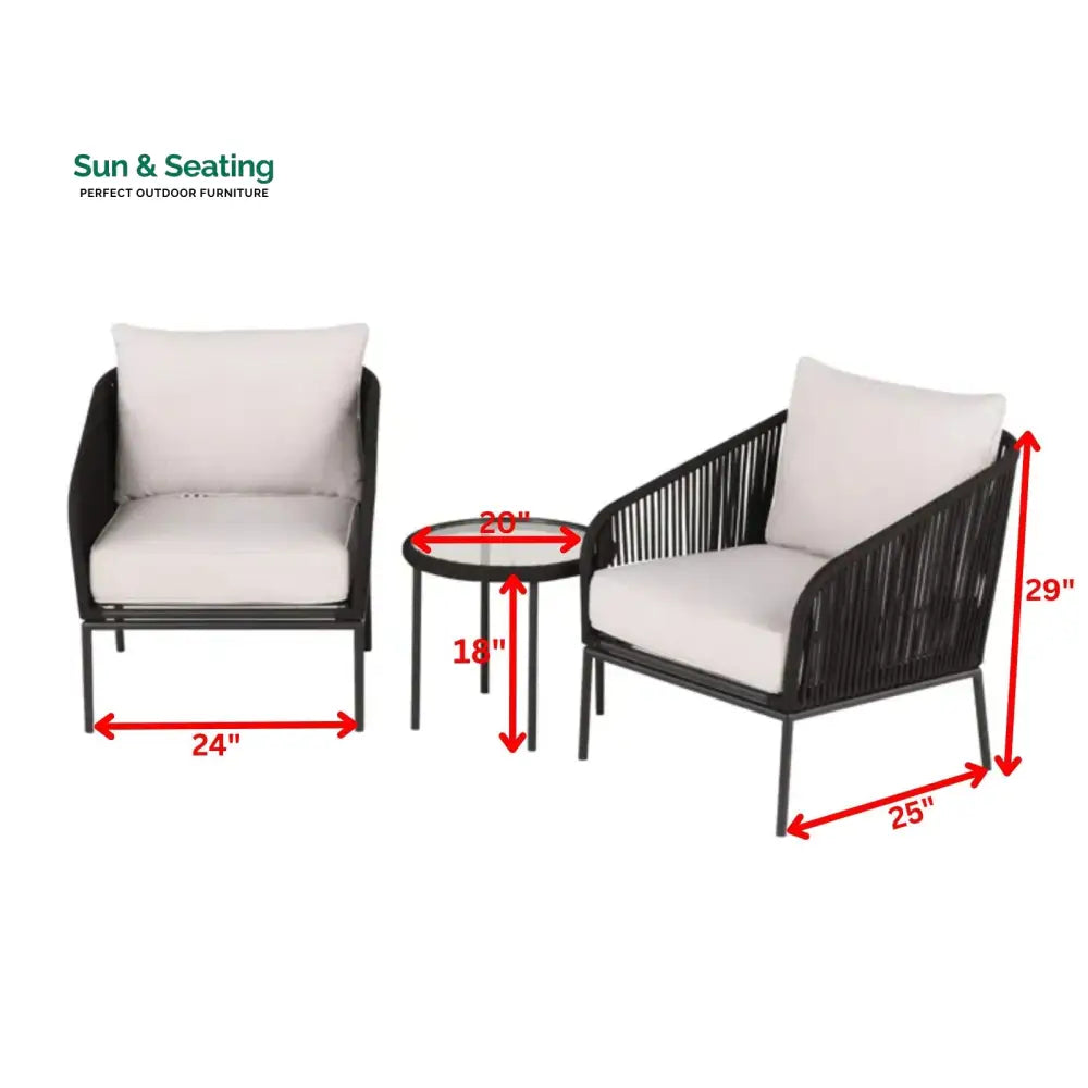 Alwin Outdoor Patio Seating Set 2 Chairs and 1 Table Set (Black) Braided And Rope Coffee Table Sets