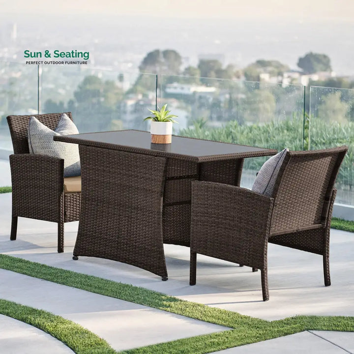 Amand Outdoor Patio Seating Set 2 Chairs and 1 Table Set (Brown) Coffee Table Sets