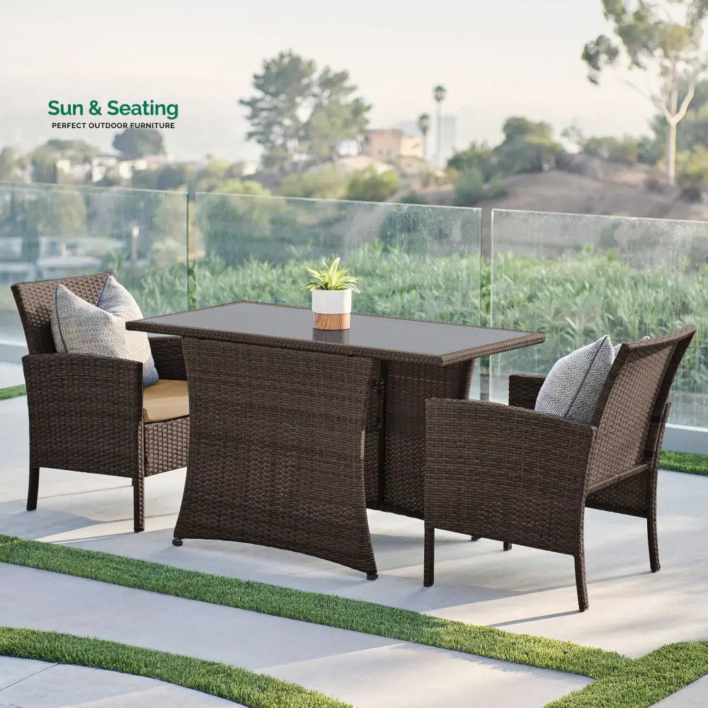 Amand Outdoor Patio Seating Set 2 Chairs and 1 Table Set (Brown) Coffee Table Sets