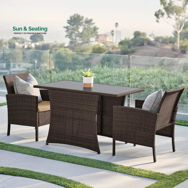 Amand Outdoor Patio Seating Set 2 Chairs and 1 Table Set (Brown) Coffee Table Sets