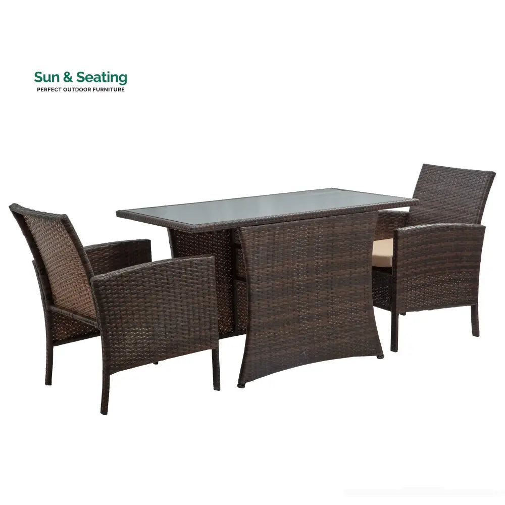 Amand Outdoor Patio Seating Set 2 Chairs and 1 Table Set (Brown) Coffee Table Sets