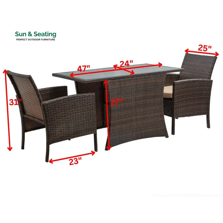 Amand Outdoor Patio Seating Set 2 Chairs and 1 Table Set (Brown) Coffee Table Sets