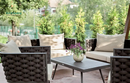 Amando Outdoor Sofa Set 3 Seater 2 Single seater and 1 Center Table Braided & Rope Brown Sofa Sets