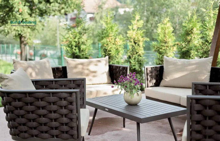 Amando Outdoor Sofa Set 3 Seater 2 Single seater and 1 Center Table Braided &amp; Rope Brown Sofa Sets