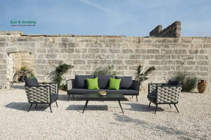 Amando Outdoor Sofa Set 3 Seater 2 Single seater and 1 Center Table Braided &amp; Rope Grey Sofa Sets