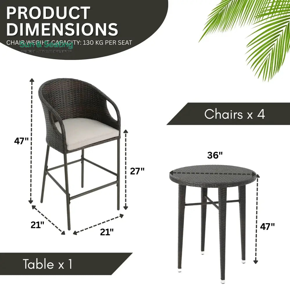Amaris 5 Piece Outdoor Wicker Bar Set with High Top Table Bar Set