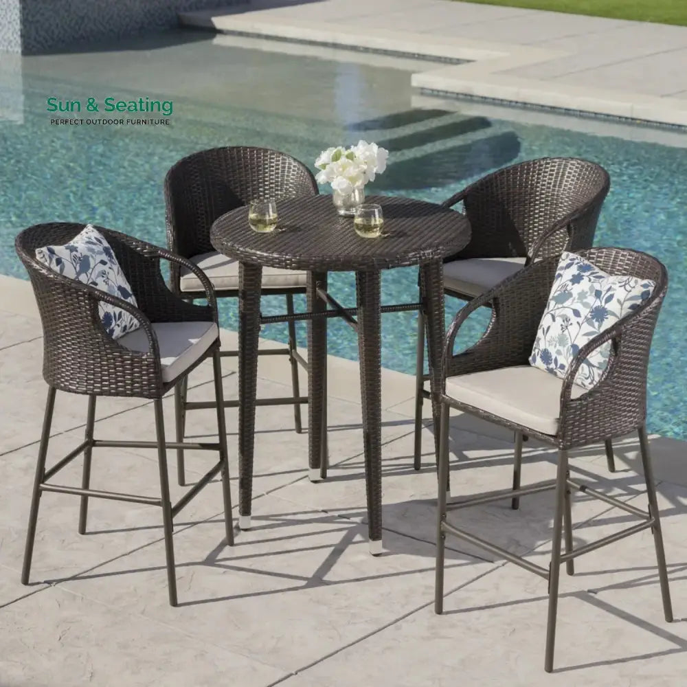Amaris 5 Piece Outdoor Wicker Bar Set with High Top Table Bar Set