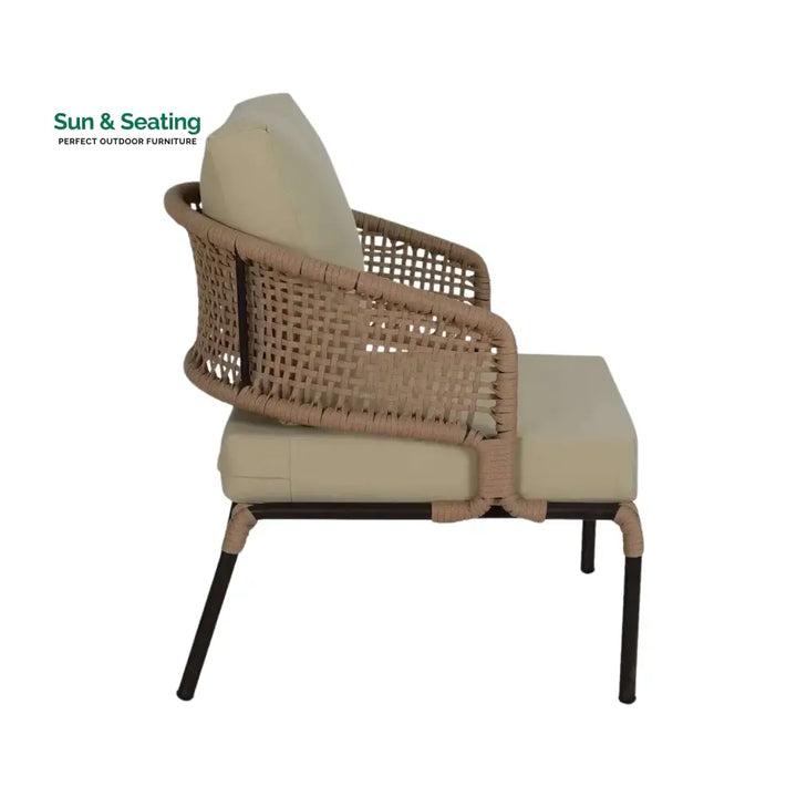 Amaya All-Weather Patio Rope Sofa Set with Glass Top Coffee Table Sofa Set