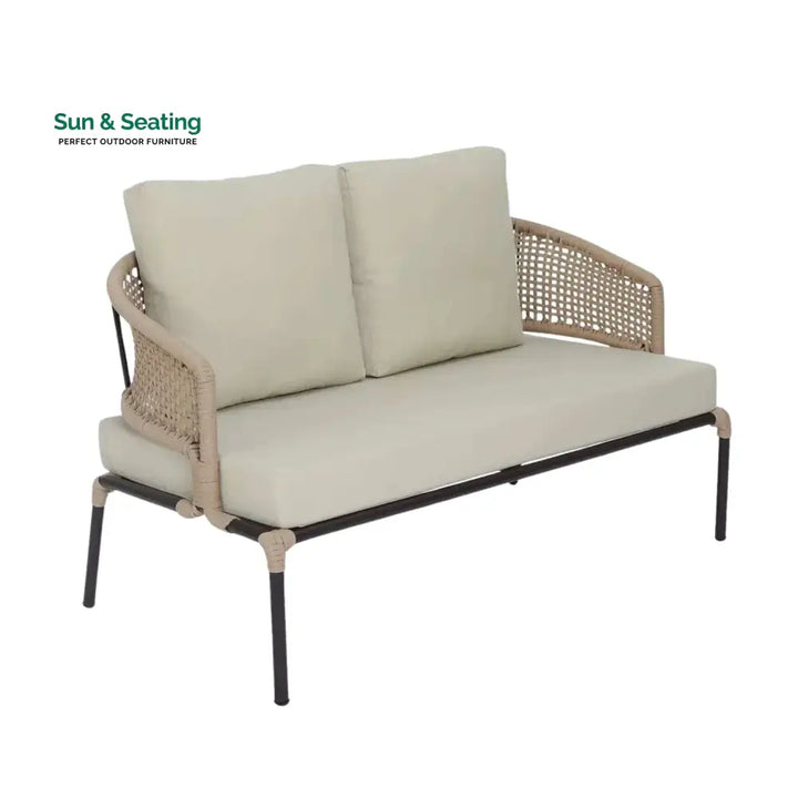 Amaya All-Weather Patio Rope Sofa Set with Glass Top Coffee Table Sofa Set