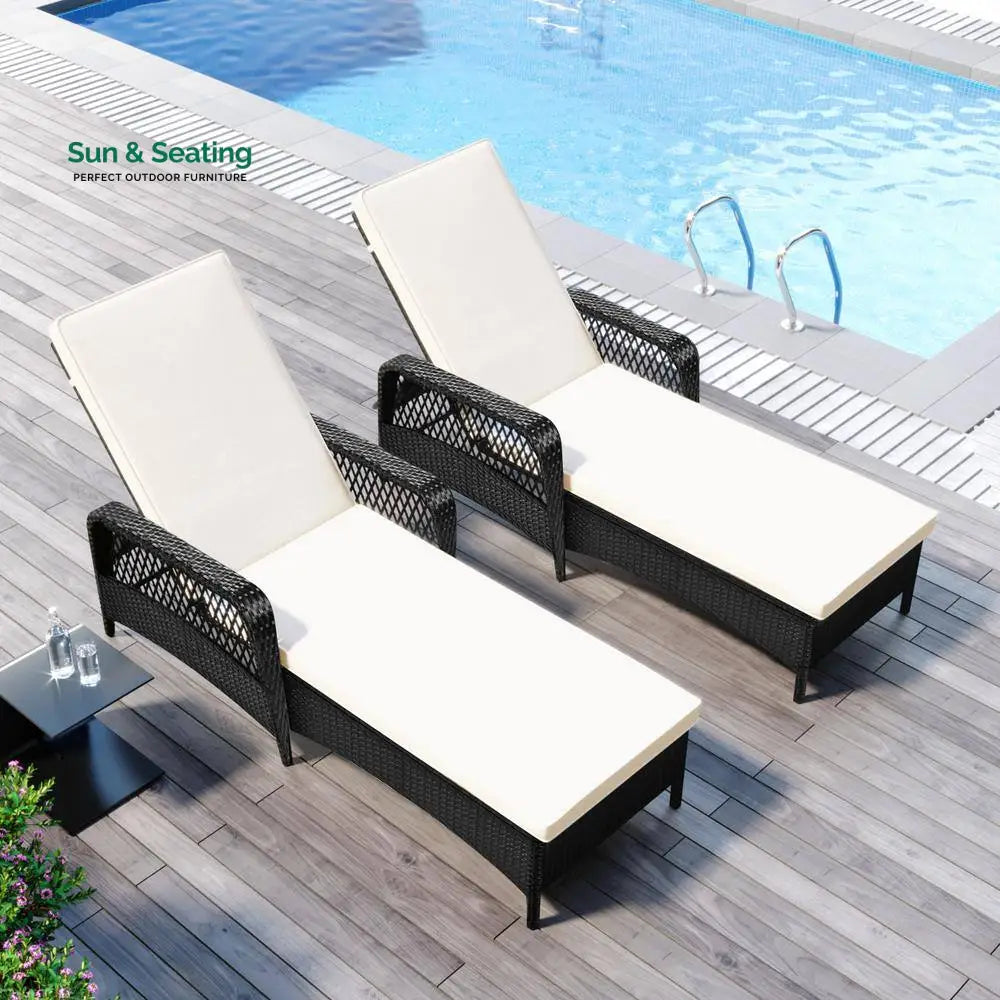Amaze Outdoor Swimming Poolside Lounger Set of 2 (Black) Loungers