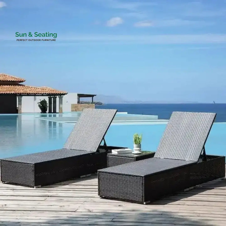 Ambria Outdoor Wicker Lounge Chairs Set of 2 With Side Table Lounger Set