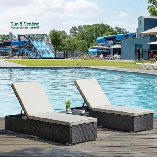 Ambria Outdoor Wicker Lounge Chairs Set of 2 With Side Table Lounger Set