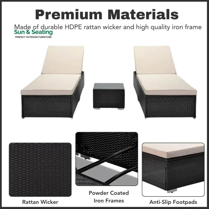 Ambria Outdoor Wicker Lounge Chairs Set of 2 With Side Table Lounger Set